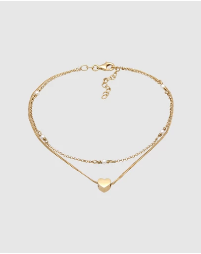 Elli Jewelry - Anklet Heart Shell Pearl 925 Sterling Silver Gold Plated