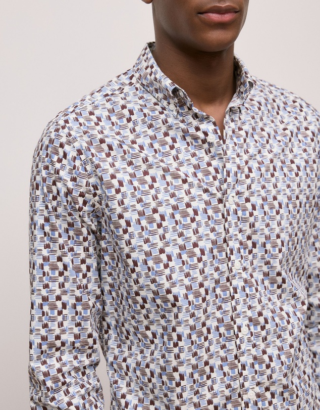 Trenery - Regular Fit Reed Poplin Long Sleeve Shirt in Auburn
