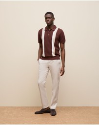 Trenery - Cotton Linen Graphic Knit Polo in Espresso