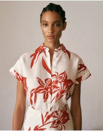 Trenery - Wild Iris Linen Cap Sleeve Shirt in White
