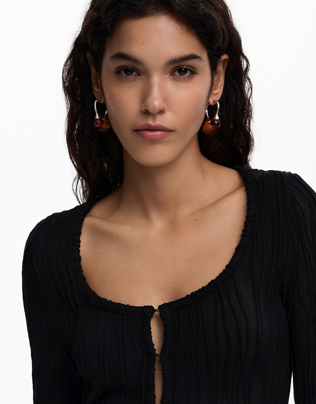 Desigual - T-shirt with snap buttons and tie