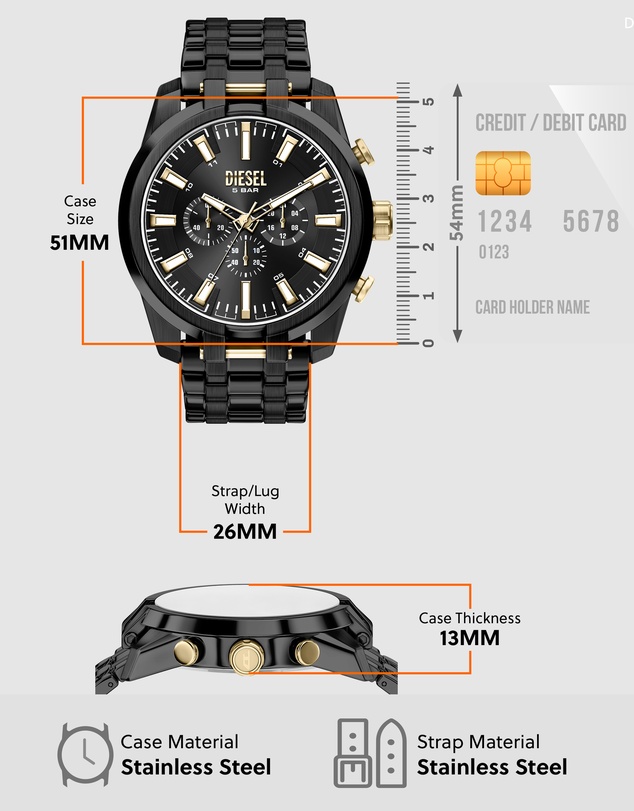 Diesel - Split Black Chronograph Watch