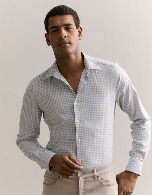 Trenery - Tailored Fit Supima Cotton Micro Check Shirt in White