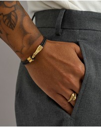 Nialaya Jewellery - Black Leather Bracelet with Gold Clasp