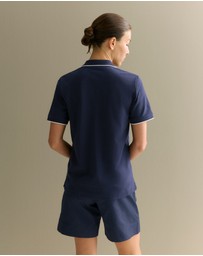Trenery - Australian Cotton Pique Tipped Monogram Polo in Navy