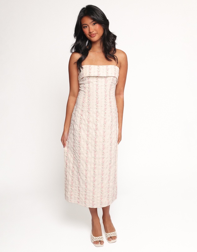Petal & Pup - Norma Strapless Midi Dress - Pink Floral