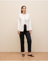 Trenery - Linen Cotton Relaxed Crew T-shirt in White
