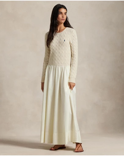 Polo Ralph Lauren - Cable-Knit Poplin Dress - ICONIC EXCLUSIVE