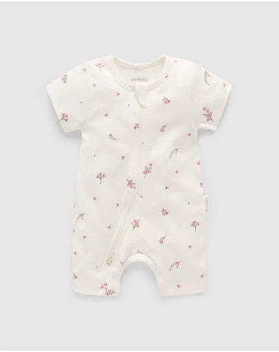 Purebaby - S/S Short Leg Zip Growsuit-Babies