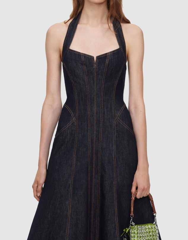 Self Portrait - Denim Halterneck Midi Dress