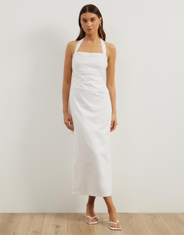 Atmos&Here - Bec Halter Neck Linen Blend Midi Dress