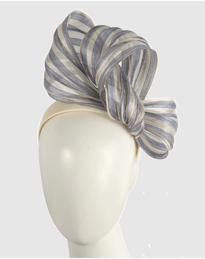 Fillies Collection - Bespoke Blue Cream Bow Racing Fascinator
