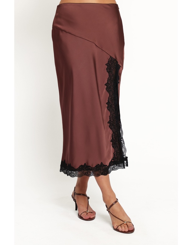 Petal & Pup - Theoni Slit Front Lace Trim Skirt - Brown