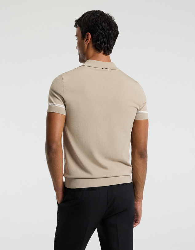 Calibre - Stripe Cuff Open Neck Polo Sand