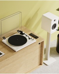 iWorld - Kanto OBI3 Turntable - Matte White with Kanto ORA 100W Powered Speakers - White Bundle