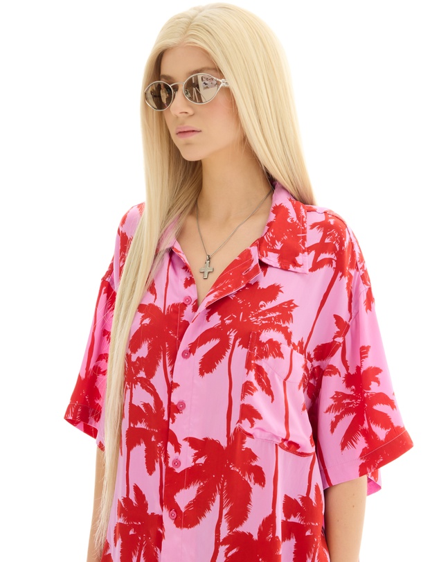 THE TALES - Pink Palm Oversized Silk Shirt