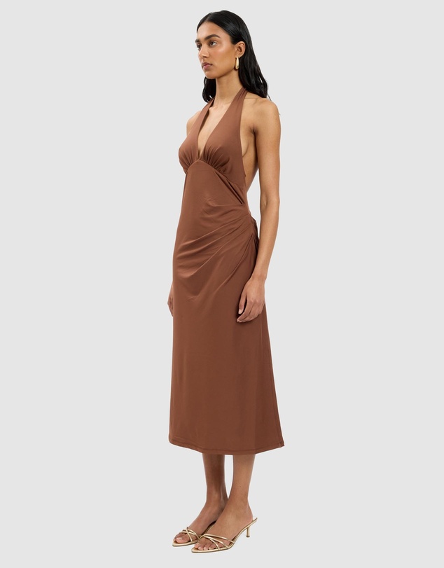 With Harper Lu - Pleated Backless Halter Dress
