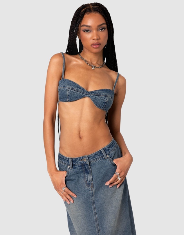 EDIKTED - Lassy Washed Denim Bralette