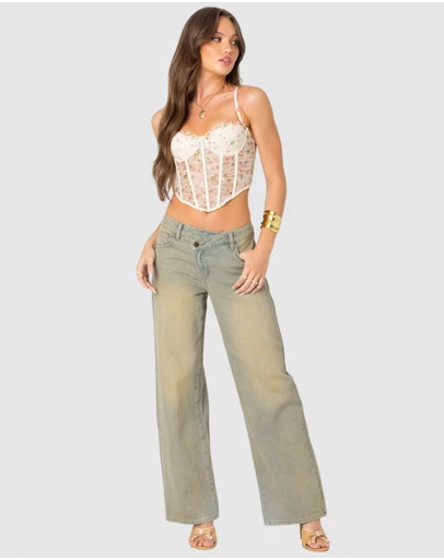 EDIKTED - Asymmetric Low Rise Wrap Jeans