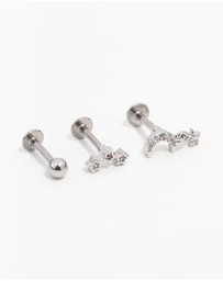 Lovisa - Surgical Steel Cubic Zirconia Star & Moon Flat Back 3-Pack