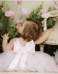 Bebe by Minihaha - Pink Floral Embroidered Back Bow Tulle Dress With Bloomers - Babies