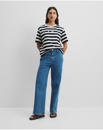 Country Road - Australian Cotton Stripe Cr Logo T-shirt