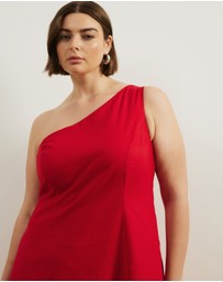 Atmos&Here Curvy - Oralie One Shoulder Linen Blend Midi Dress