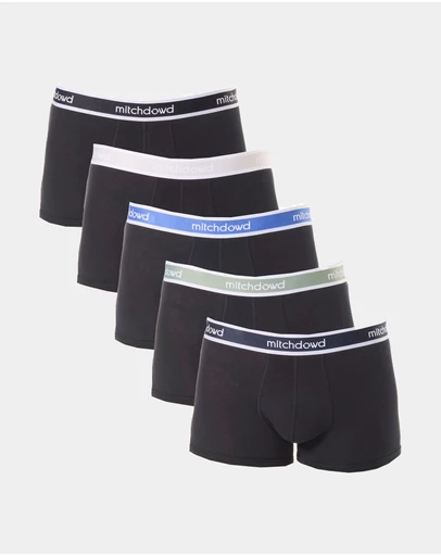 Mitch Dowd - Mens Plain Cotton Trunk 5 Pack - Black