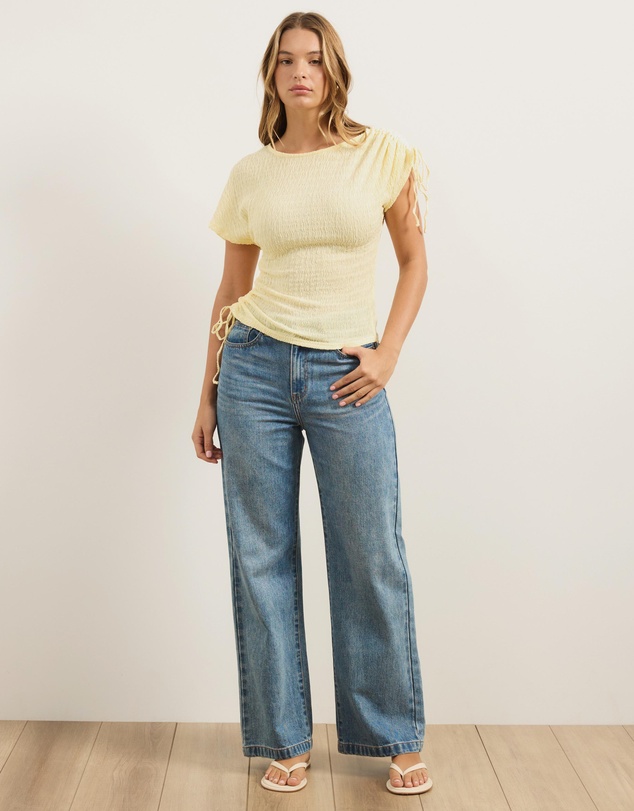 Atmos&Here - Imogen Textured Ruched One Shoulder Top