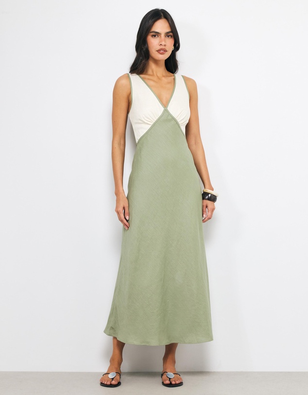 AERE - Eila Contrast Linen Slip Midi Dress