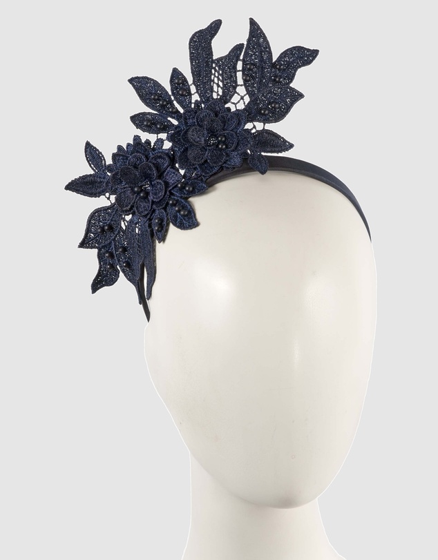 Max Alexander - Lace Crown Navy Headband Fascinator
