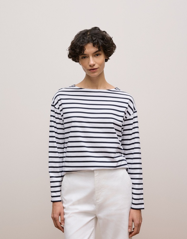 Trenery - Australian Cotton Stripe Long Sleeve T-shirt in Night Sky