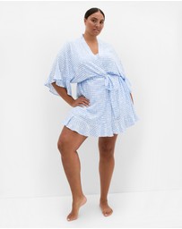 City Chic - Kitty Check Print Sleepwear Kimono