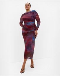 City Chic - Plus size Amber Mesh Gather Maxi Dress - berry