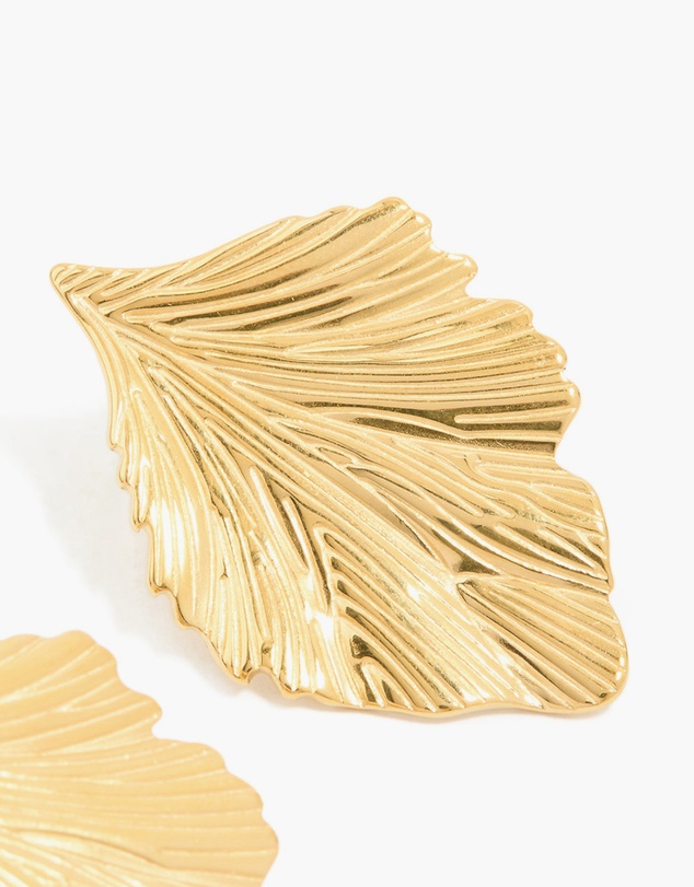 Lovisa - Waterproof Gold Plated Stainless Steel Textured Leaf Earrings