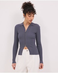 Calli - Mara Zip Knit Top With Collar