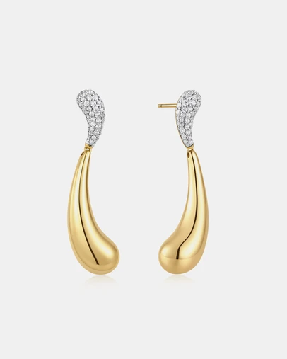 Ania Haie - Gold Pave & Polished Wave Teardrop Dangle Stud Earrings