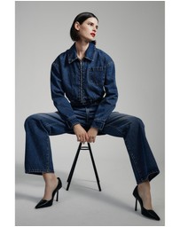Bardot - Cropped Bomber Denim Jacket