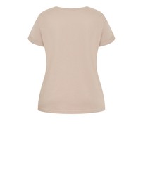 City Chic - Plus size Cuffed Sleeve Bow Tee - stone