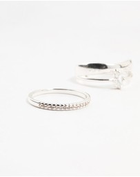 Lovisa - Silver Plated Diamante Baguette Wave Rings 3-Pack