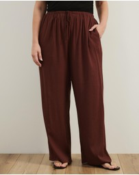 Atmos&Here Curvy - Tenley Wide Leg Drawstring Linen Blend Pants