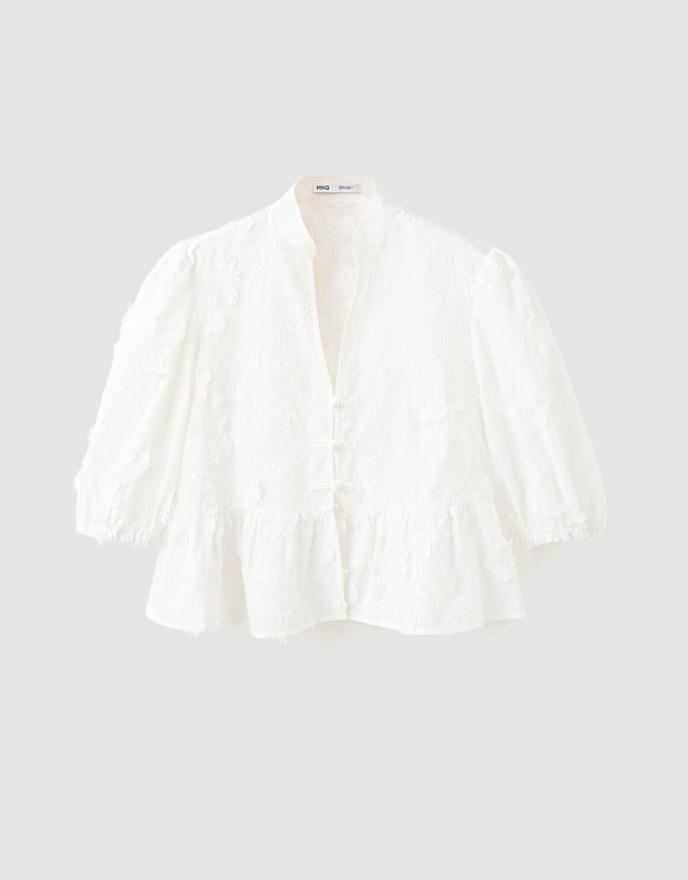 M.N.G - Embroidered Puff-Sleeve Blouse