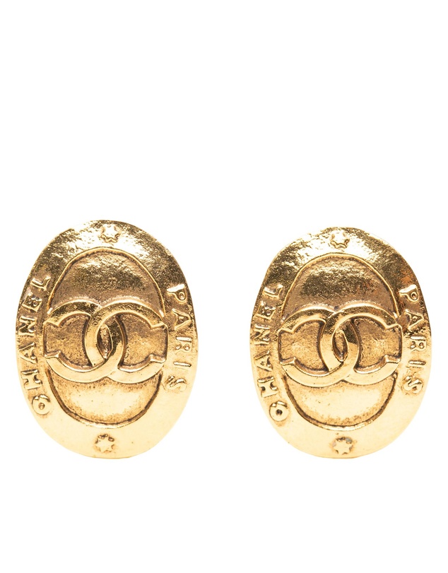 Pre-Loved by Azura Reborn - Pre-Loved CC Gold Plated Logo Oval Clip On Earrings