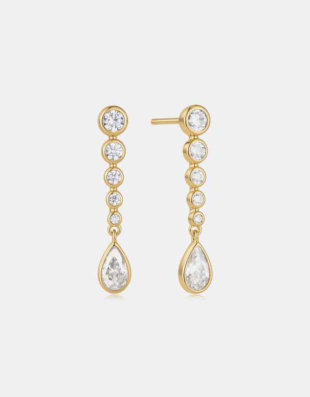 Ania Haie - Gold Graduated Bezel Round & Teardrop Dangle Stud Earrings