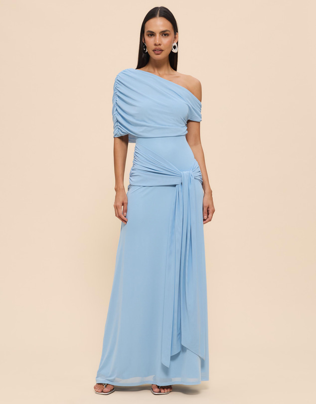 CHANCERY - Margot One Shoulder Drape Mesh Maxi Dress