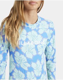 Billabong - Girls 6 to 14 Happy Hibiscus Long Sleeve Bodysuit Rash Vest