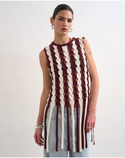 TOPSHOP - Fina Knitted Cable Tassel Tank