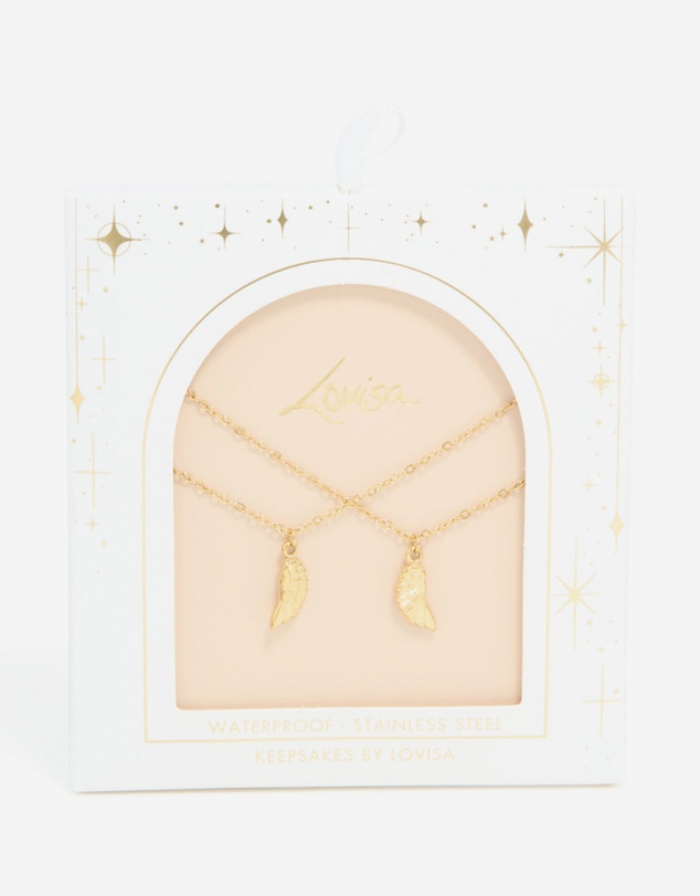 Lovisa - Waterproof Gold Plated Stainless Steel BFF Angel Wings Necklaces 2-Pack