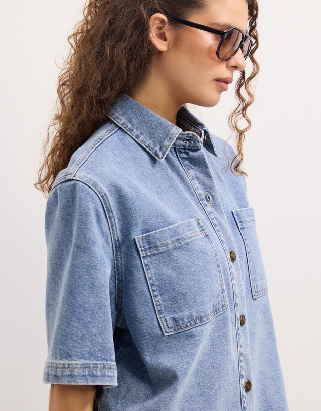 The Fated - Reese Oversized Short Sleeve Denim Shirt