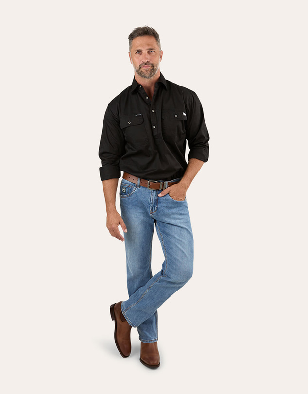 Ringers Western - King River Mens Half Button Work Shirt